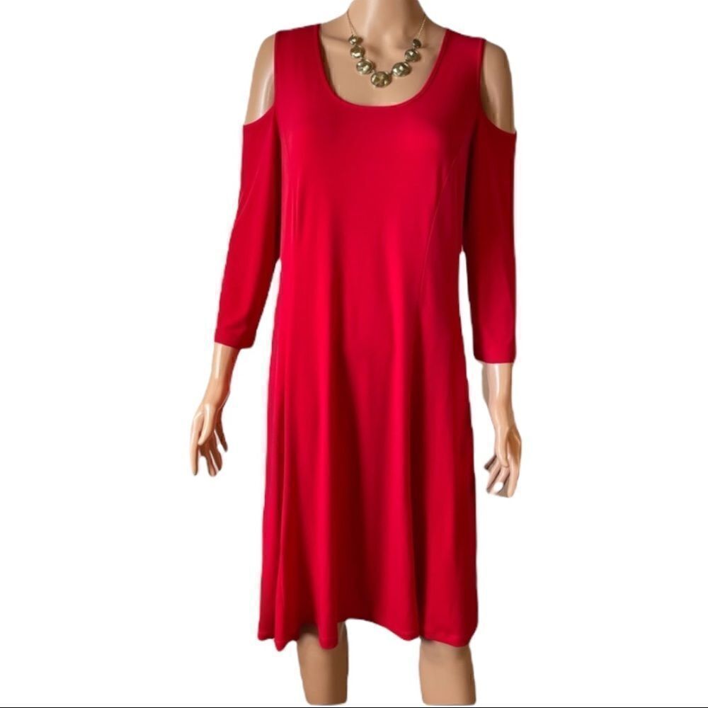 Susan Graver Red Cold Shoulder Dress MEDIUM